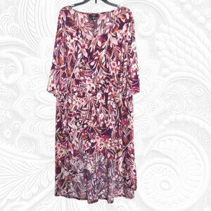 Cocomo 3X Plus Size Floral Short Sleeve Hi-Low Plum Pink Dress